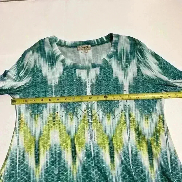 One World Womens 3/4 Sleeve Tunic Top Embellished Green Blouse Small - Picture 4 of 11